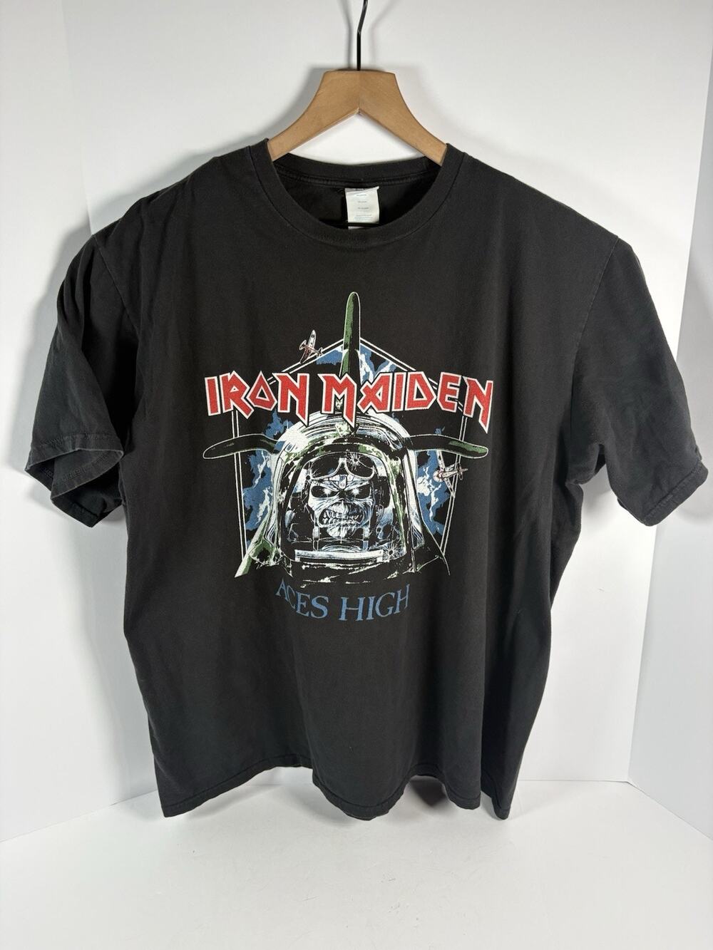 Iron Maiden Aces High T Shirt Mens 2XL Black Eddie Fighter Pilot Heavy Metal Tee